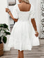 Smocked Eyelet Square Neck Puff Sleeve Mini Dress