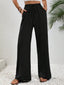 Casual Drawstring Wide Leg Pants: Black