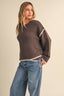 LONGSLEEVED SWEATER WITH CONTRAST PIPING DETAIL: Brown