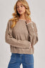Boat Neck Rolled Trim Heathered Knit Pullover: Latte