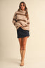 LONGSLEEVED TURTLENECK STRIPED SWEATER: TAUPE MULTI
