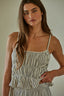 Woven Polyester Spandex Striped Peplum Crop Top : Natural Black