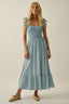 Tencel Denim Smocked Tiered Ruffle Midi Dress: Light Chambray