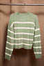 Striped Mock Neck Cable Knit Button Cardigan: OLIVE-CREAM STRIPE