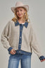 JACKET STYLE SWEATER CARDIGAN DENIM COLLAR: OATMEAL