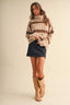 LONGSLEEVED TURTLENECK STRIPED SWEATER: TAUPE MULTI