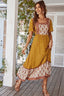 Square Neck Short Sleeve Floral Dress - Yellow