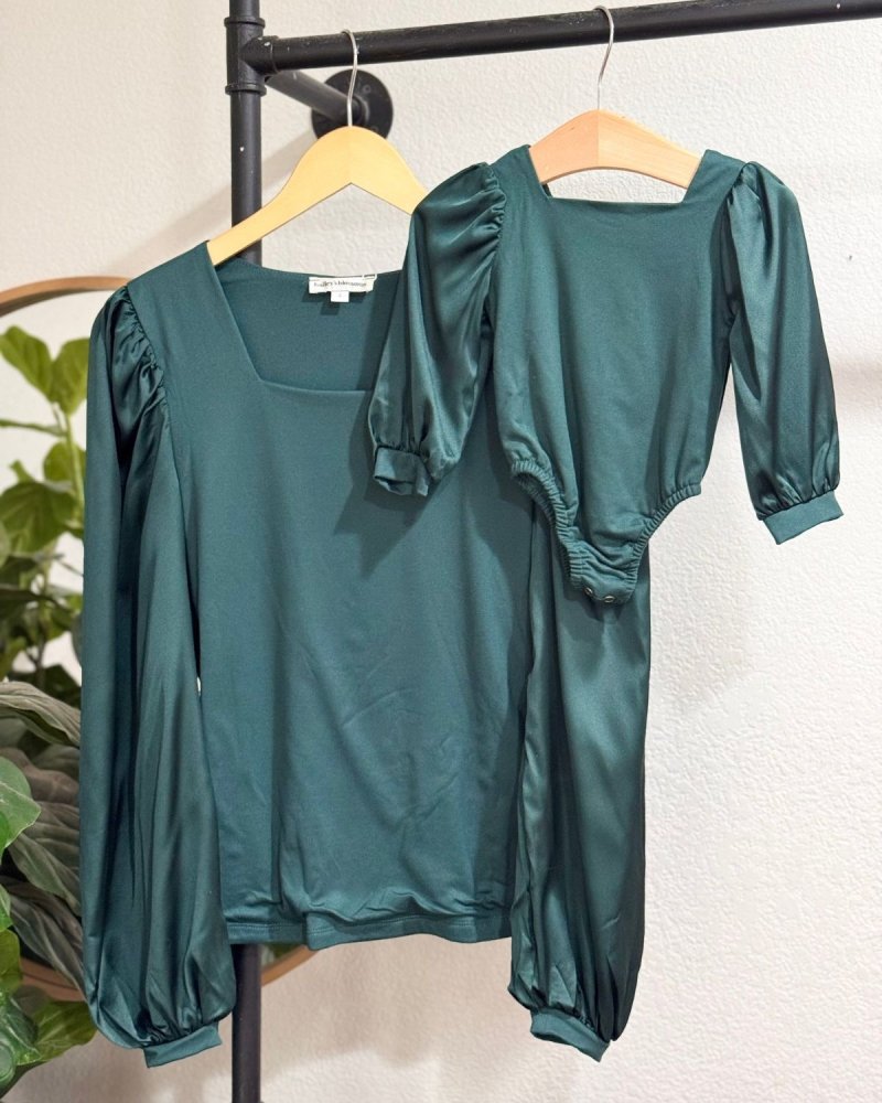 Evangeline Satin Sleeve Top & Leotard - Pine Green