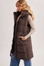 DETACHABLE HOOD ZIPPER LONGLINE QUILTED PUFFER VEST: ASH BROWN