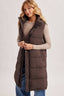 DETACHABLE HOOD ZIPPER LONGLINE QUILTED PUFFER VEST: ASH BROWN