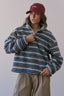 Cozy Stripe Sherpa Half Zip Pullover: BLUE/BROWN