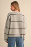 STRIPED BUTTON DOWN  KNIT CARDIGAN: NAVY