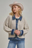 JACKET STYLE SWEATER CARDIGAN DENIM COLLAR: OATMEAL