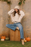 LONG SLEEVE FUZZY KNIT PULLOVER SWEATER: LIGHT KHAKI