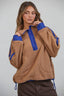 Teddy Sherpa Fleece Half Zip Pullover: CHOCO/BLUE