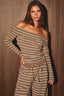 OFF SHOULDER LONG SLEEVE TOP: BROWN-CREAM STRIPE