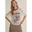 Howdy Cowboy Graphic Sheer Lace Top: VANILLA/BROWN