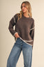 LONGSLEEVED SWEATER WITH CONTRAST PIPING DETAIL: Brown