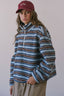Cozy Stripe Sherpa Half Zip Pullover: BLUE/BROWN