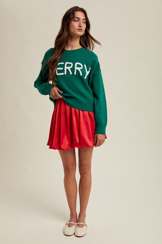 'merry' Fluffy Patch Sweater: Green