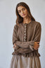 Ruffle Wave Button Knit Cardigan: CHOCO