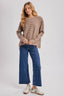 STRIPED CREW NECK  SLOUCHY KNIT TOP: LATTE/IVORY