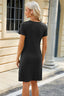 Ruched Round Neck Short Sleeve Mini Dress - Black