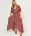 Curvy Floral Ruched Waist Maxi Dress - Red