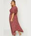 Curvy Floral Ruched Waist Maxi Dress - Red