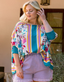 Floral Scarf Pattern Blouse - Turquoise