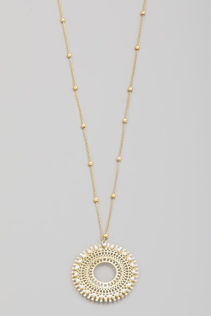 Ornate Hoop Pendant Long Necklace