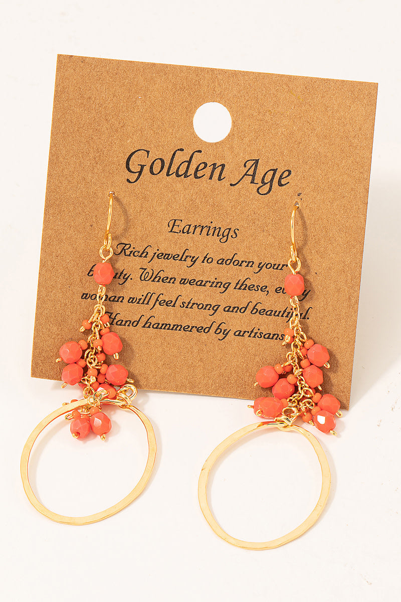 Beaded Chain Drop Circle Dangle Earrings