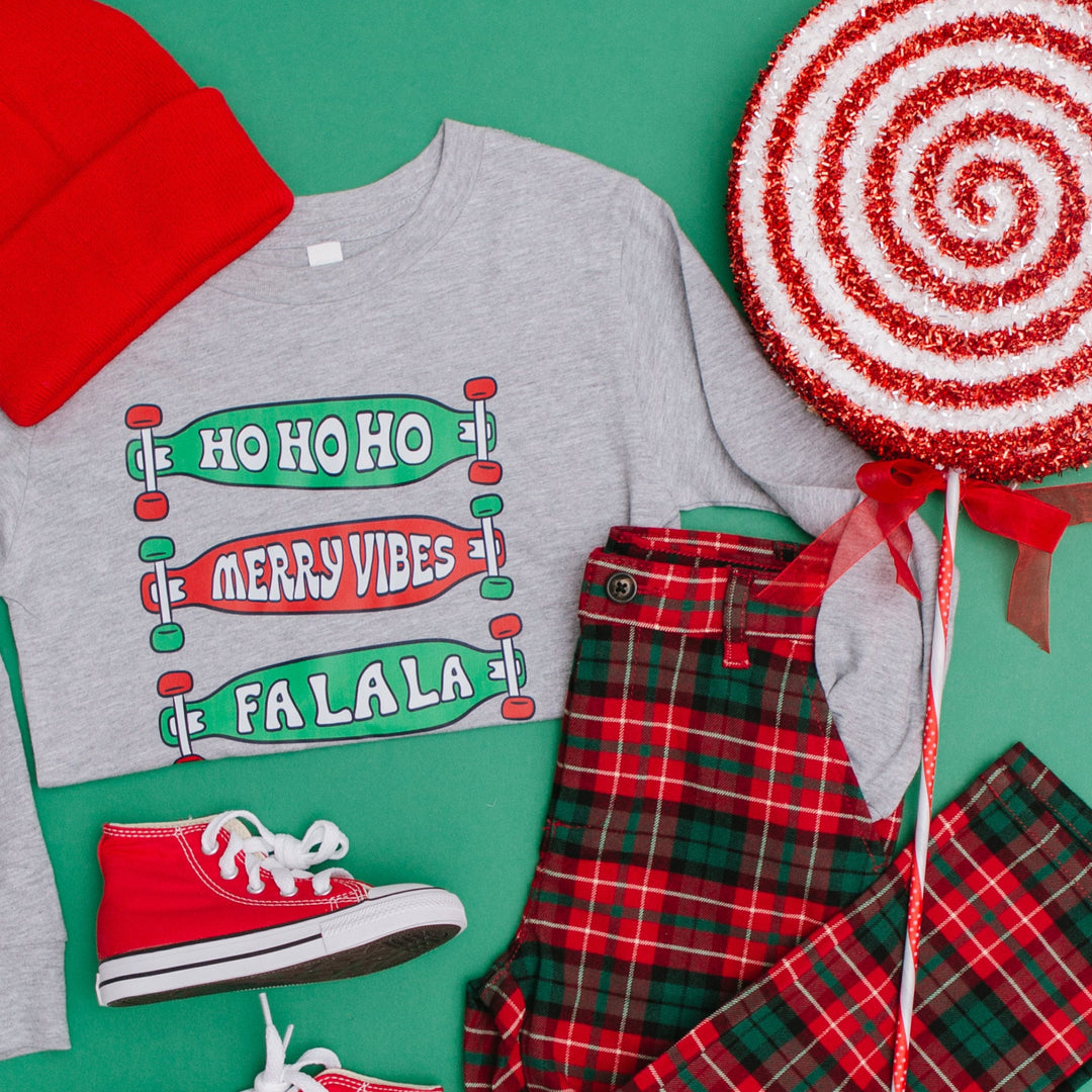 Ho ho ho Merry Vibes Fa La La Toddler Christmas Shirt, Toddler Christmas Shirt, Kids Christmas Shirt, Holly Jolly, Christmas, Skateboard