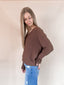 V Neck Ribbed Drop Shoulder Sweater - Mocha