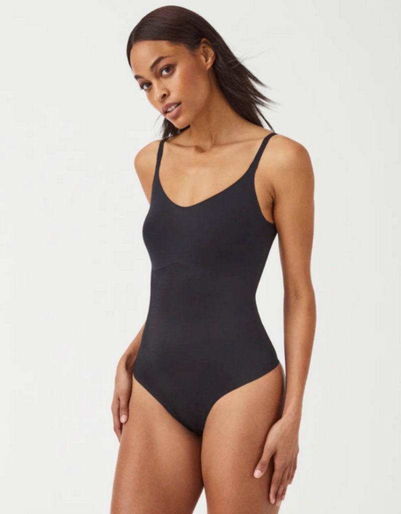 SPANX Invisible Shaping Cami Thong Bodysuit - Very Black