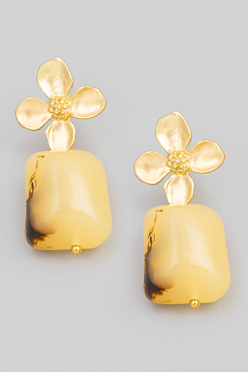 Flower Square Stone Drop Earrings