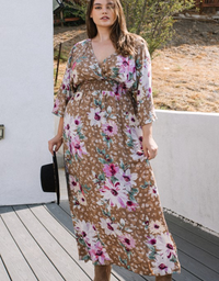 Leopard Floral Print Maxi Wrap Dress - Brown