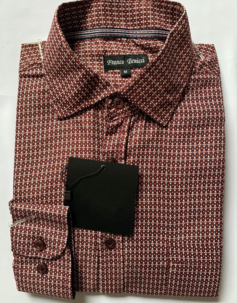 Men's Long Sleeve Dotted Dress Shirt - Burgundy