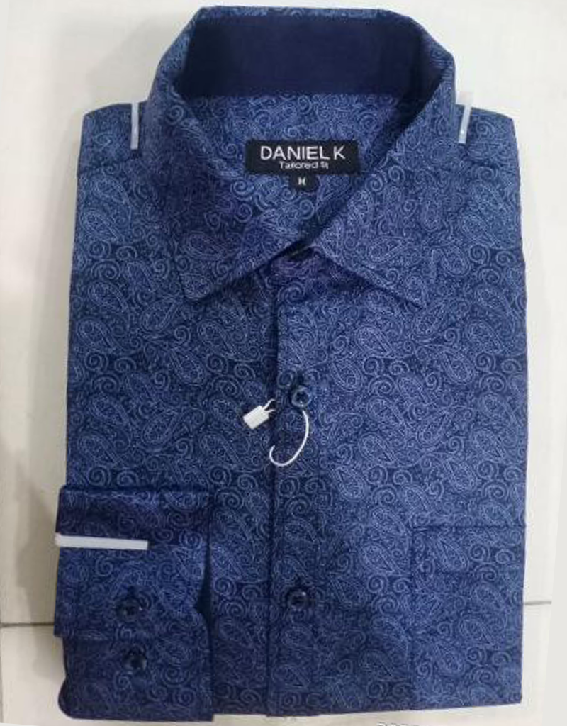 Men's Long Sleeve Paisley Dress Shirt - Navy