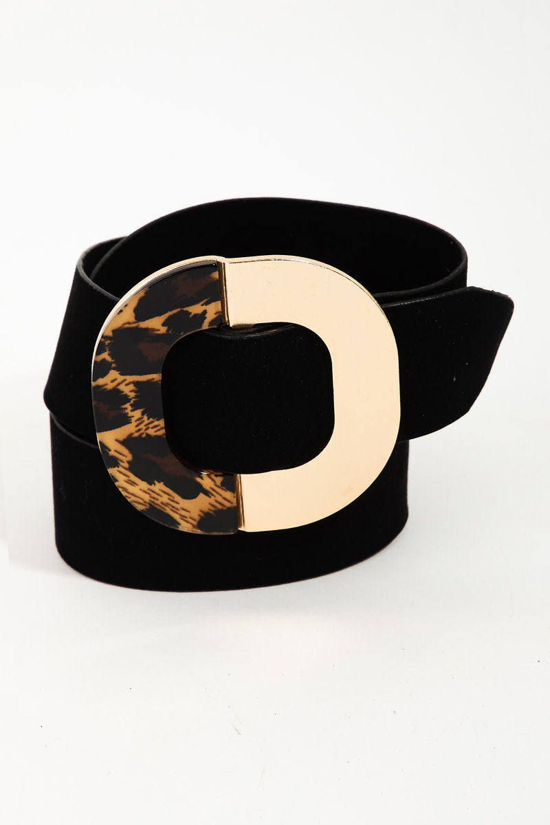 Faux Leather Rounded Square Buckle Belt