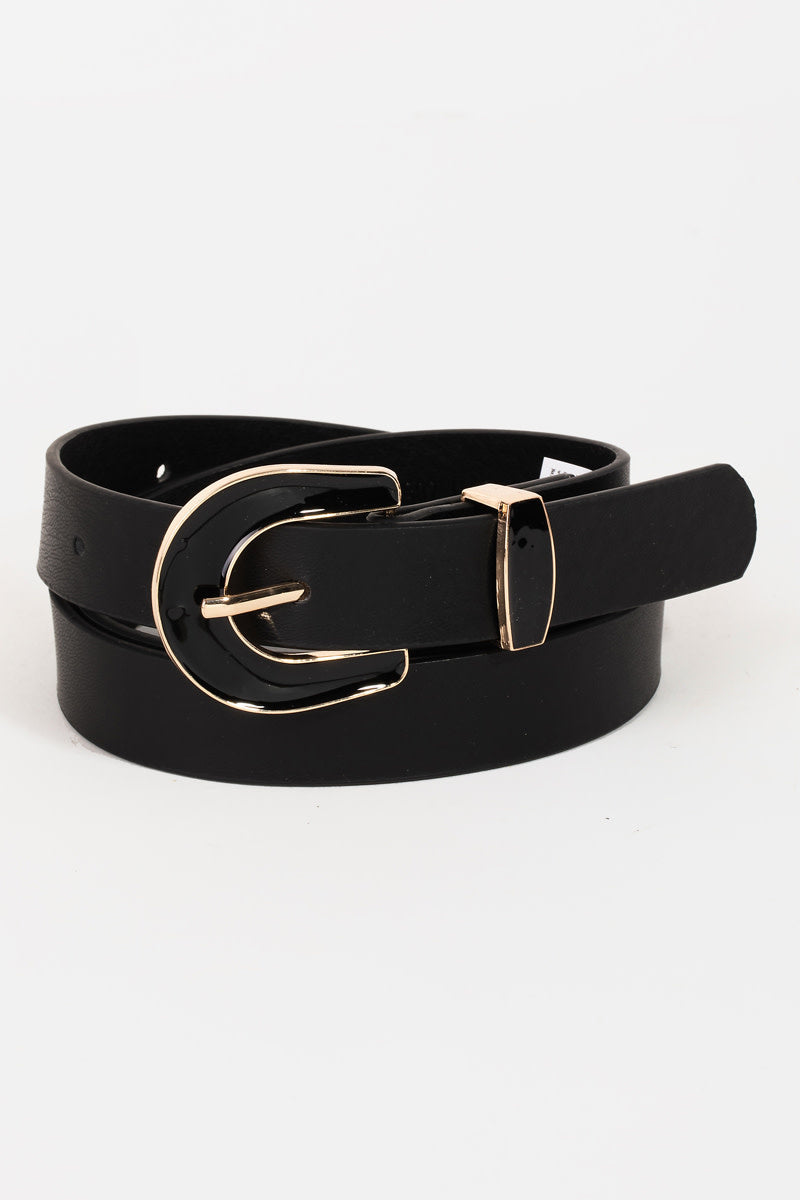 Enamel Buckle Faux Leather Belt