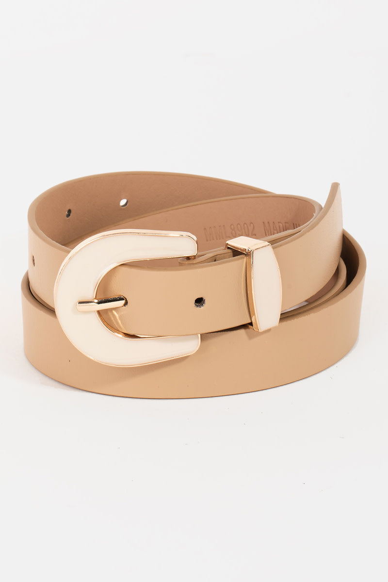Enamel Buckle Faux Leather Belt