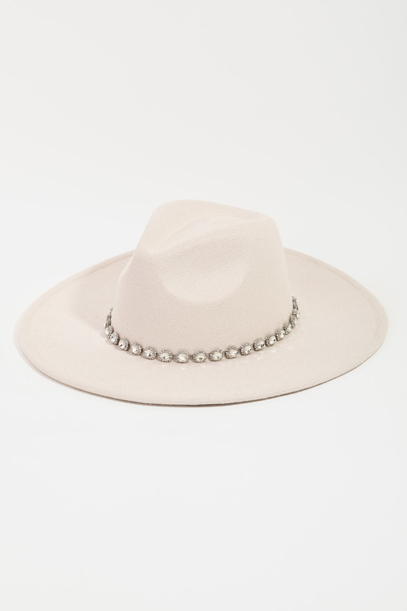 Crystal Rhinestone Strap Fedora Hat