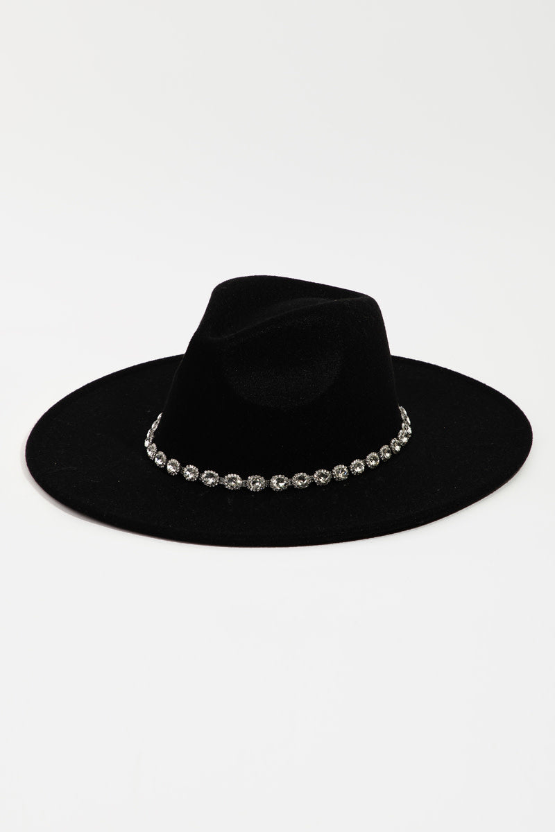 Crystal Rhinestone Strap Fedora Hat