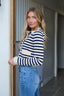 Navy and Tan Striped Button Down Cardigan