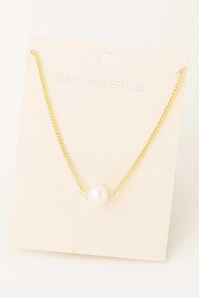 Sterling Silver Chain Link Pearl Necklace