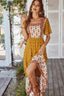 Square Neck Short Sleeve Floral Dress - Yellow