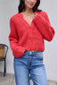 Red Confetti Knit Buttoned Cardigan
