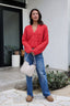 Red Confetti Knit Buttoned Cardigan