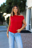 Red Jersey Knit Off The Shoulder Top